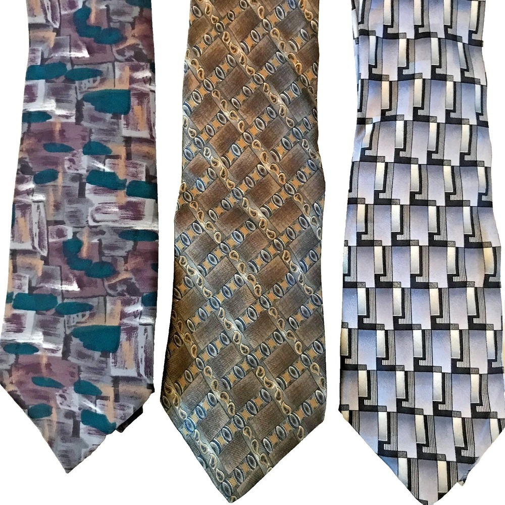 3 Men's Ties Facets, Van Heusen, Towncraft 2 Silk 1 Poly Business Formal U.S.A.